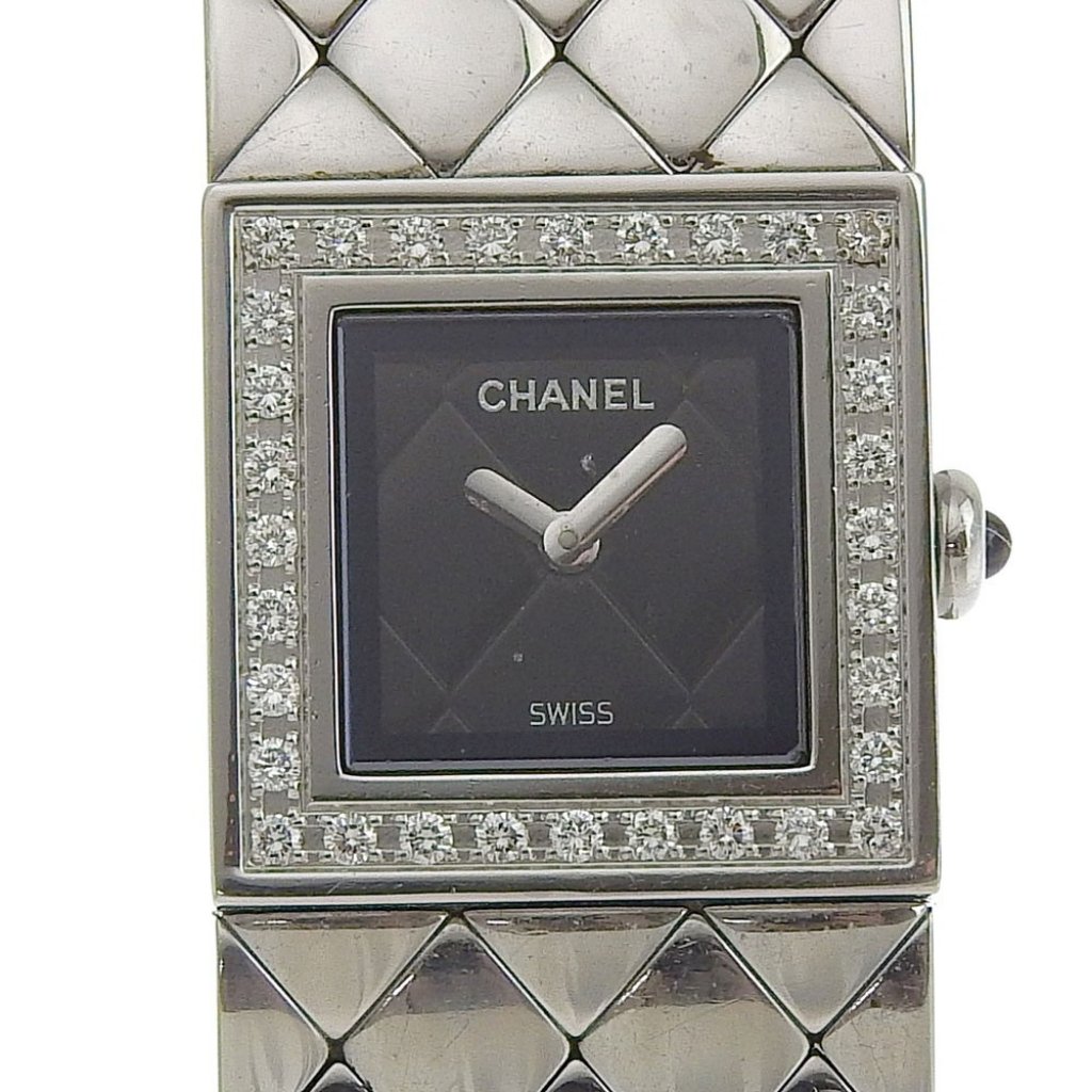 Chanel Matelasse Watches H0489 Diamond Bezel Blackdial Stainless Steel